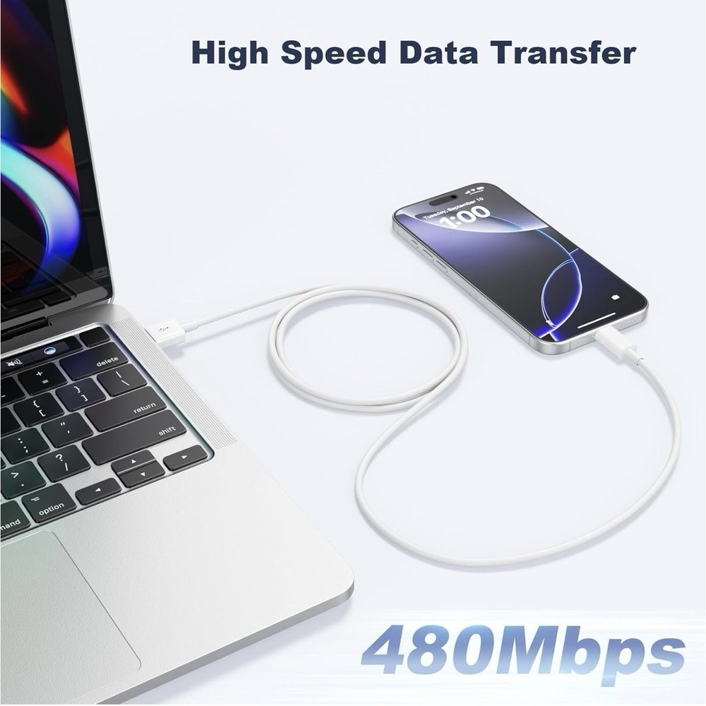 D0049-USB-A to USB-C Cable for iPhone 15 16 17 Pro Max CarPlay White 3ft - Picture 7 of 7